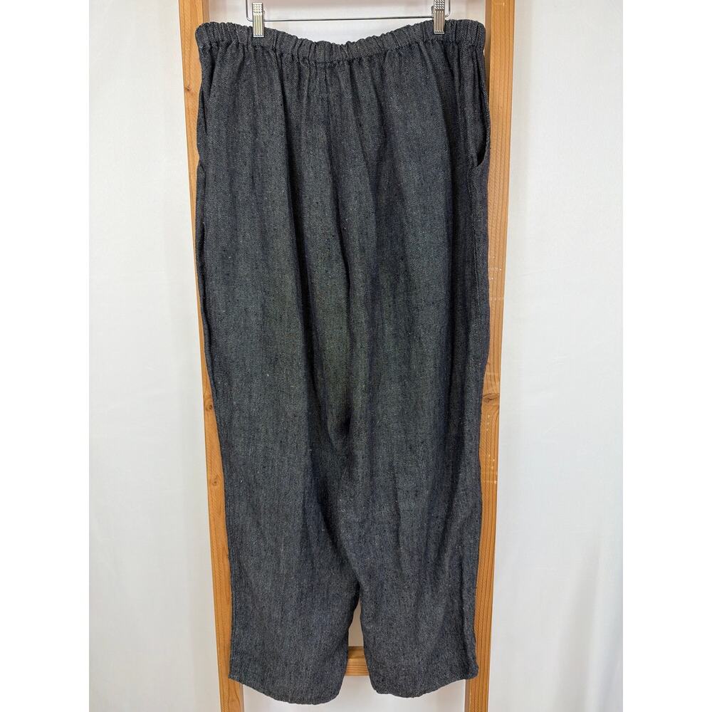 Flax Black Gray Elastic Waist Front Pockets Linen Lagenlook Pants Lithuania 3X - Picture 5 of 7